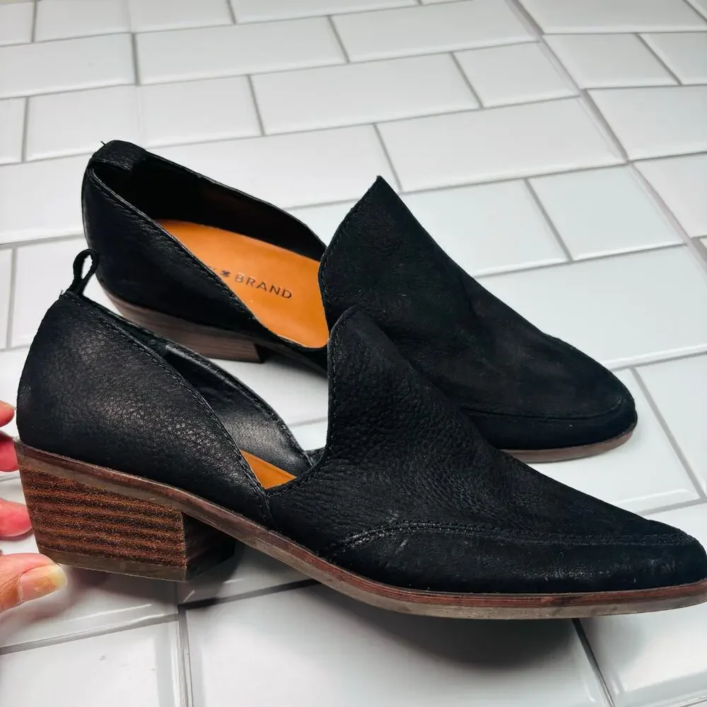 Women’s‎ Lucky Brand Black Leather Slip On Mahzan Flat size 7M